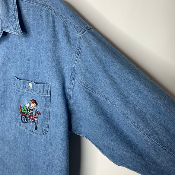 Vintage Beetle Bailey Chambray Button Up Shirt Sz XL Cotton - Picture 3 of 5